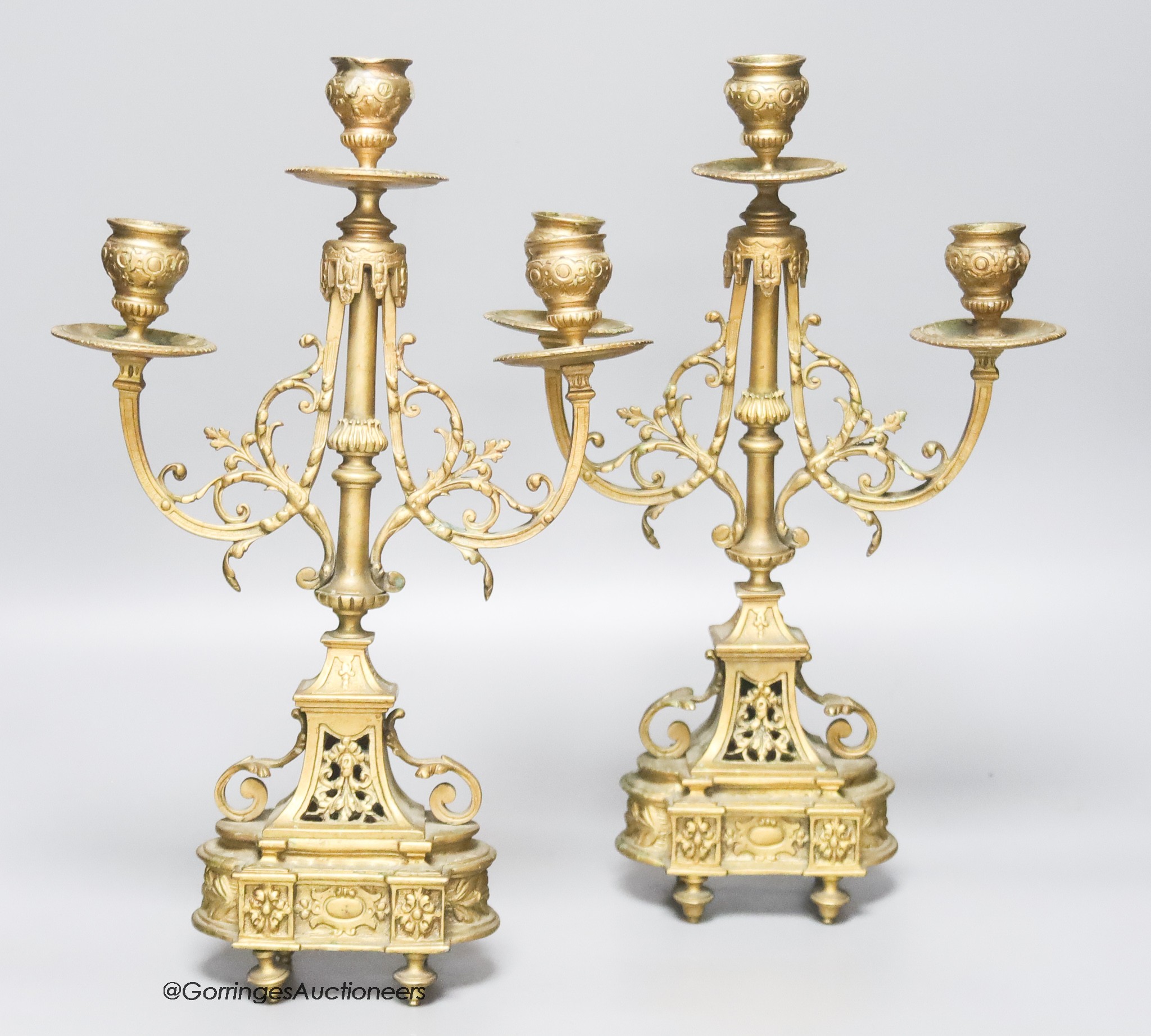 A pair of 19th century French ormolu candelabra, height 34cm